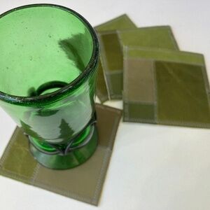 Patchwork Leather Coasters, Forest Green, Set of 4